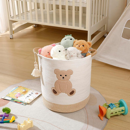 Baby Laundry Basket Large Baby Hamper, Cotton Rope Basket for Nursery Decor 51L Dirty Clothes Hampers for Kids, Woven Blanket Storage for Living Room, Stuffed Animal Storage Toy Box with Handles