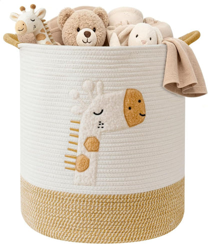 Baby Laundry Basket Large Baby Hamper, Cotton Rope Basket for Nursery Decor 51L Dirty Clothes Hampers for Kids, Woven Blanket Storage for Living Room, Stuffed Animal Storage Toy Box with Handles