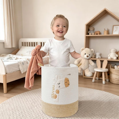 Baby Laundry Basket Large Baby Hamper, Cotton Rope Basket for Nursery Decor 51L Dirty Clothes Hampers for Kids, Woven Blanket Storage for Living Room, Stuffed Animal Storage Toy Box with Handles