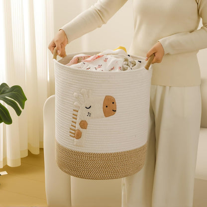 Baby Laundry Basket Large Baby Hamper, Cotton Rope Basket for Nursery Decor 51L Dirty Clothes Hampers for Kids, Woven Blanket Storage for Living Room, Stuffed Animal Storage Toy Box with Handles