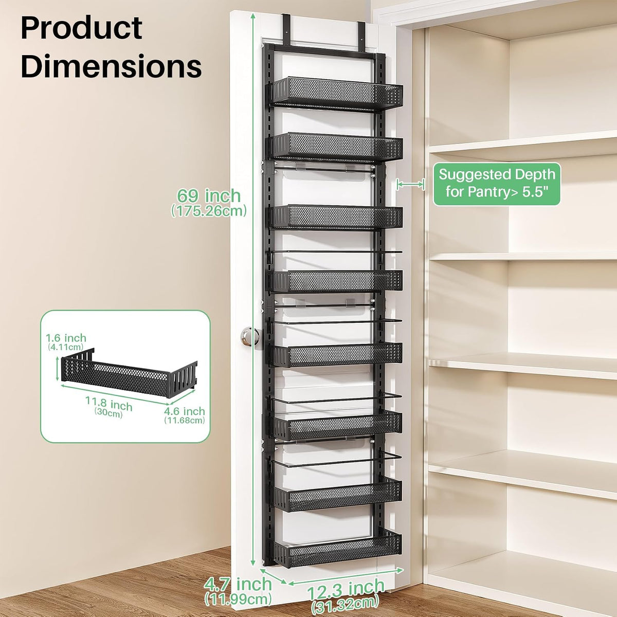 8 Tiers Over the Door Organizer, 17" W x 6" D x 69" H, White
