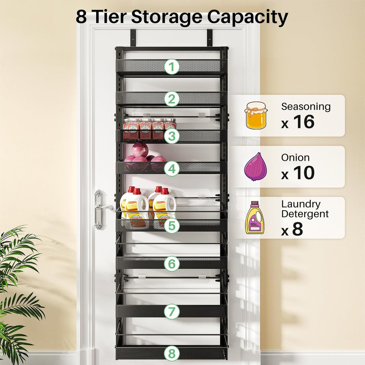 8 Tiers Over the Door Organizer, 17" W x 6" D x 69" H, White