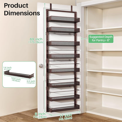 8 Tiers Over the Door Organizer, 17" W x 6" D x 69" H, White