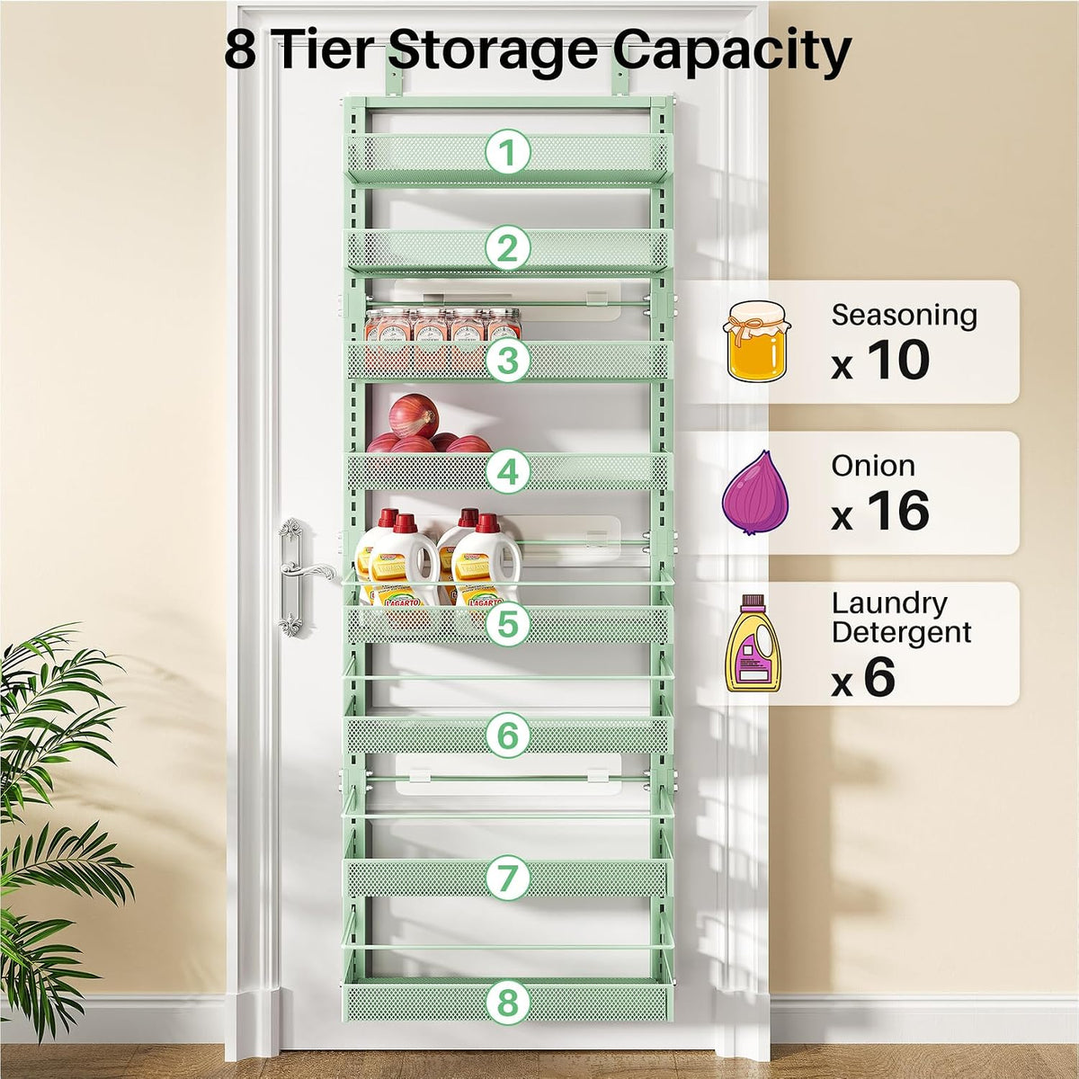 8 Tiers Over the Door Organizer, 17" W x 6" D x 69" H, White