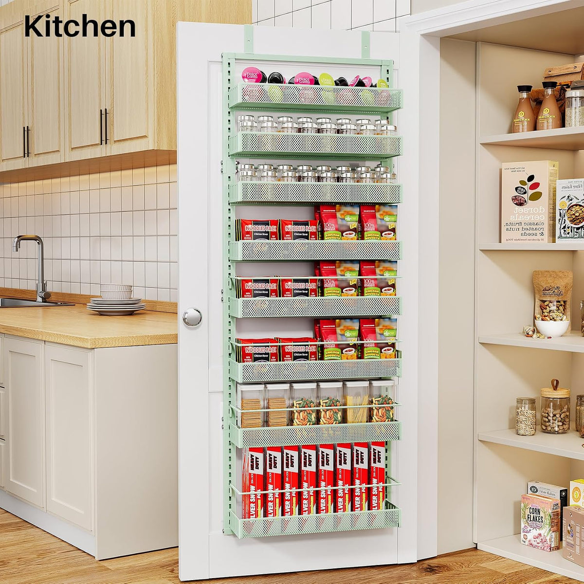 8 Tiers Over the Door Organizer, 17" W x 6" D x 69" H, White