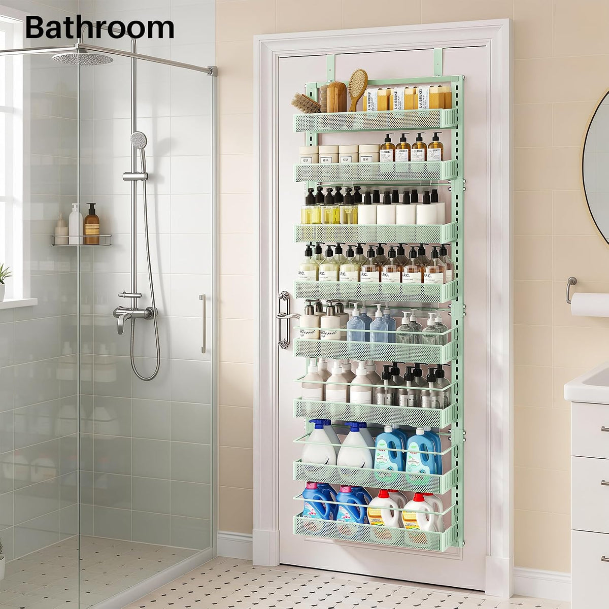 8 Tiers Over the Door Organizer, 17" W x 6" D x 69" H, White