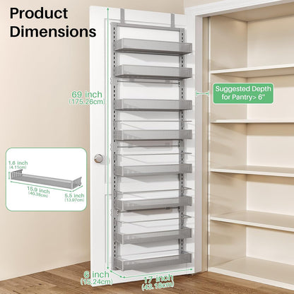 8 Tiers Over the Door Organizer, 17" W x 6" D x 69" H, White