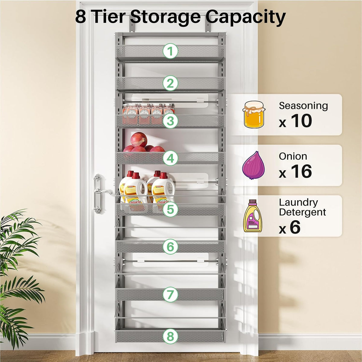 8 Tiers Over the Door Organizer, 17" W x 6" D x 69" H, White