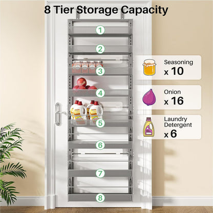 8 Tiers Over the Door Organizer, 17" W x 6" D x 69" H, White