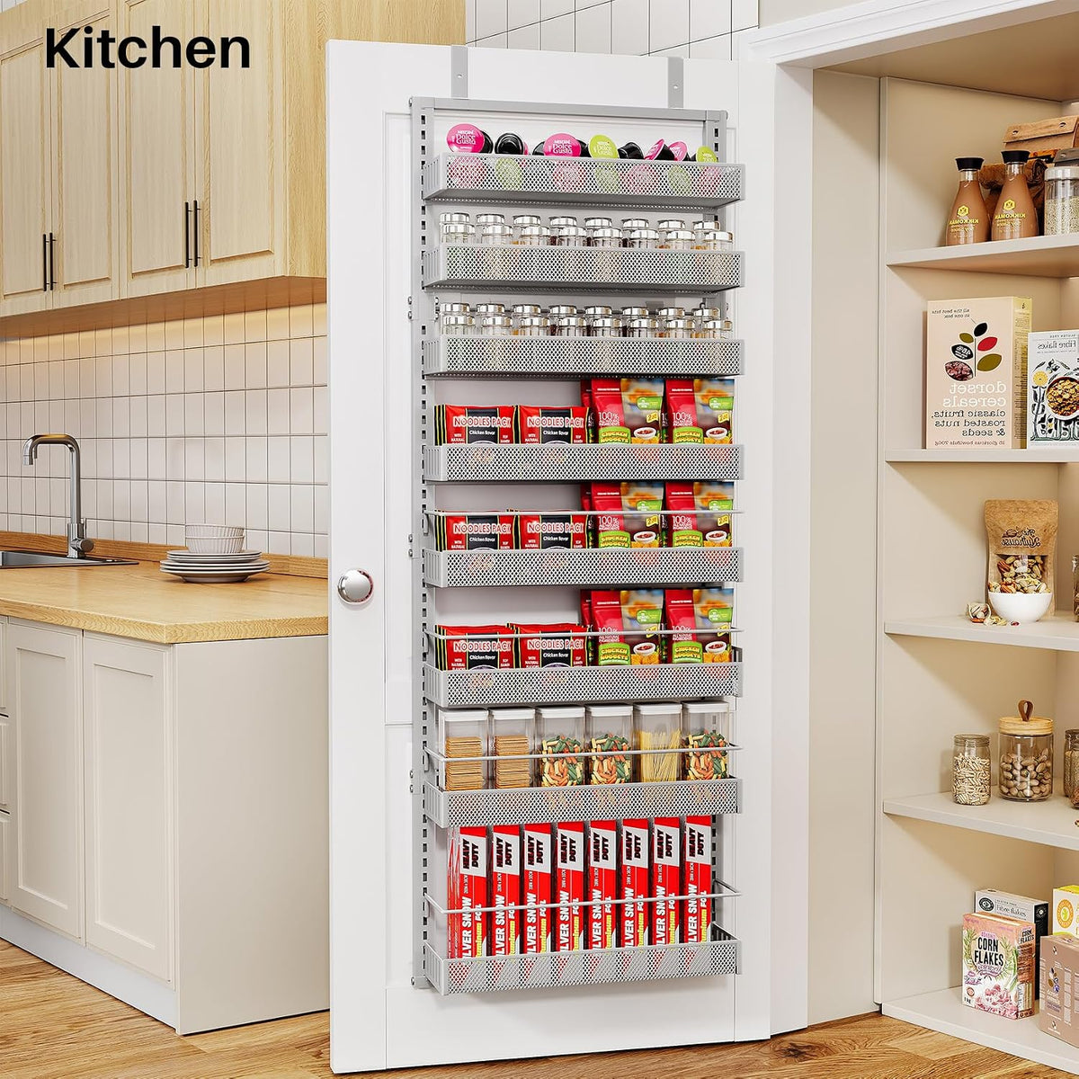 8 Tiers Over the Door Organizer, 17" W x 6" D x 69" H, White