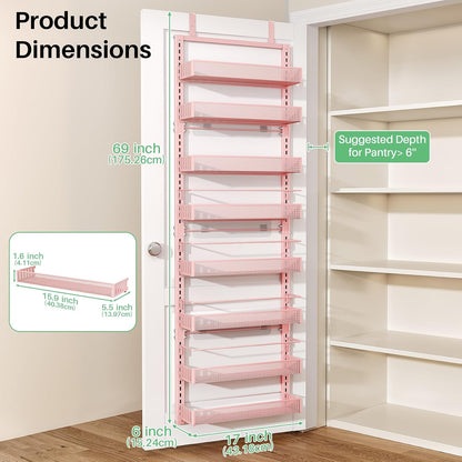 8 Tiers Over the Door Organizer, 17" W x 6" D x 69" H, White