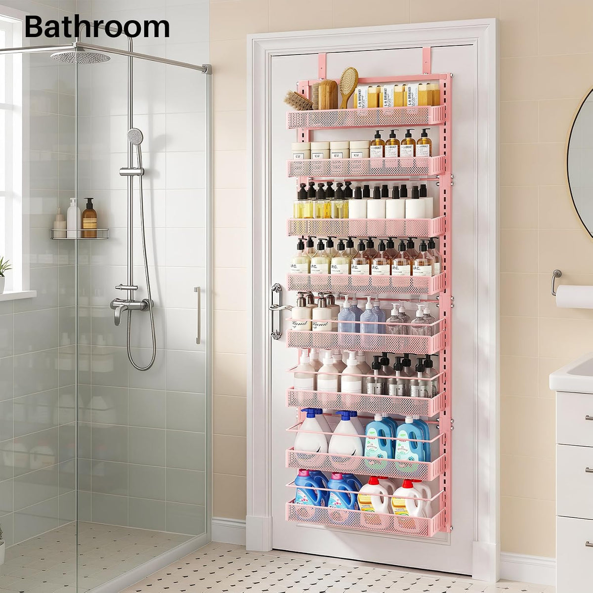 8 Tiers Over the Door Organizer, 17" W x 6" D x 69" H, White