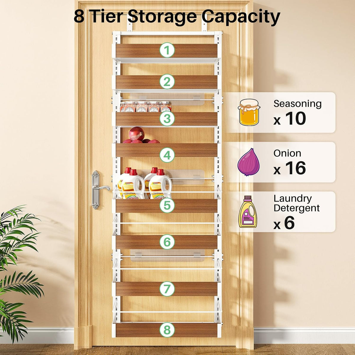 8 Tiers Over the Door Organizer, 17" W x 6" D x 69" H, White
