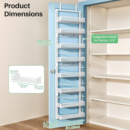 8 Tiers Over the Door Organizer, 17" W x 6" D x 69" H, White