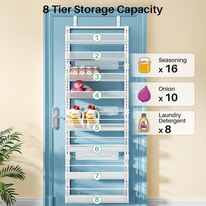 8 Tiers Over the Door Organizer, 17" W x 6" D x 69" H, White