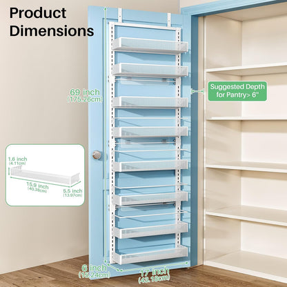 8 Tiers Over the Door Organizer, 17" W x 6" D x 69" H, White