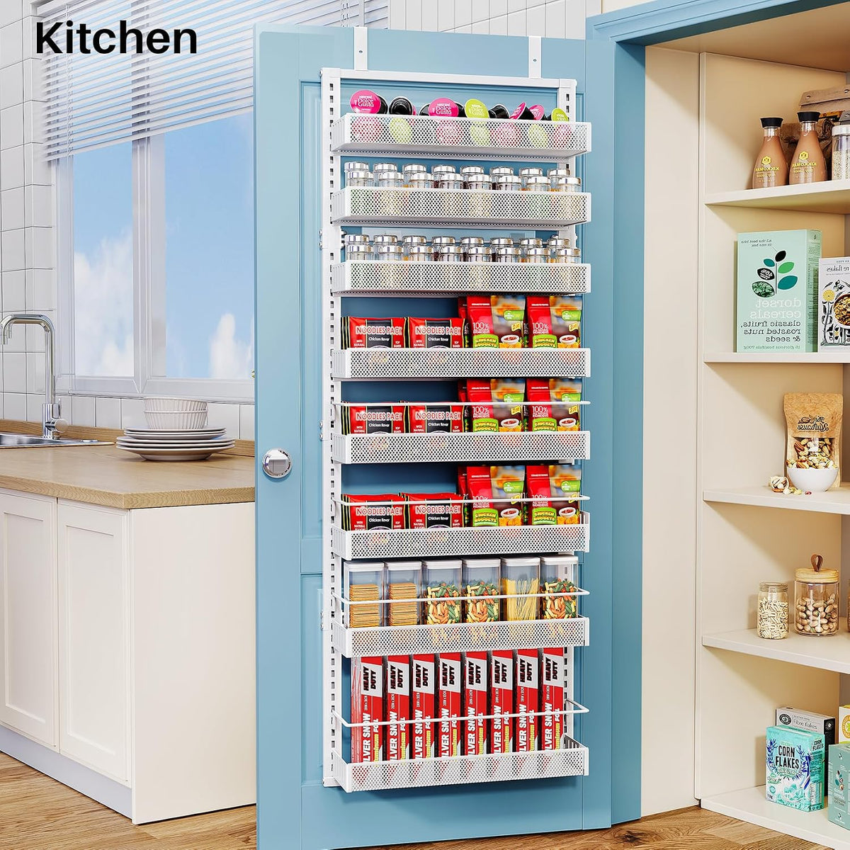 8 Tiers Over the Door Organizer, 17" W x 6" D x 69" H, White