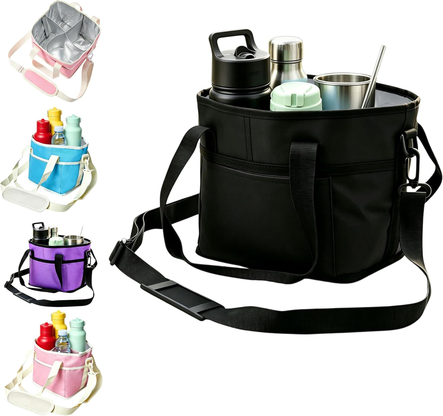 Drink Carrier Bag, Water Bottle Holder with Strap | Insulated 4-Compartment Drink Holder Bag for Car, Delivery & Outings, Adjustable & Foldable Water Bottle Carrier Tote