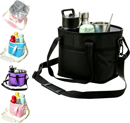 Drink Carrier Bag, Water Bottle Holder with Strap | Insulated 4-Compartment Drink Holder Bag for Car, Delivery & Outings, Adjustable & Foldable Water Bottle Carrier Tote