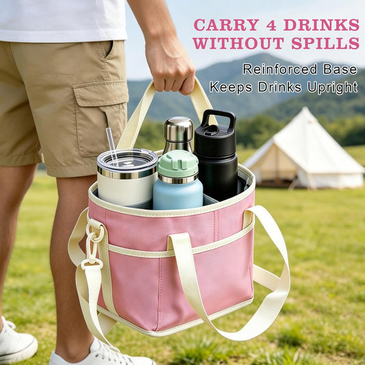 Drink Carrier Bag, Water Bottle Holder with Strap | Insulated 4-Compartment Drink Holder Bag for Car, Delivery & Outings, Adjustable & Foldable Water Bottle Carrier Tote