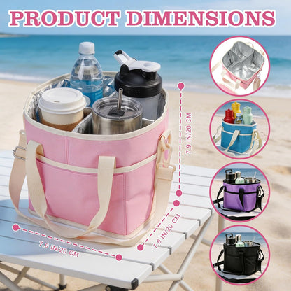 Drink Carrier Bag, Water Bottle Holder with Strap | Insulated 4-Compartment Drink Holder Bag for Car, Delivery & Outings, Adjustable & Foldable Water Bottle Carrier Tote