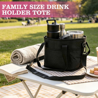 Drink Carrier Bag, Water Bottle Holder with Strap | Insulated 4-Compartment Drink Holder Bag for Car, Delivery & Outings, Adjustable & Foldable Water Bottle Carrier Tote