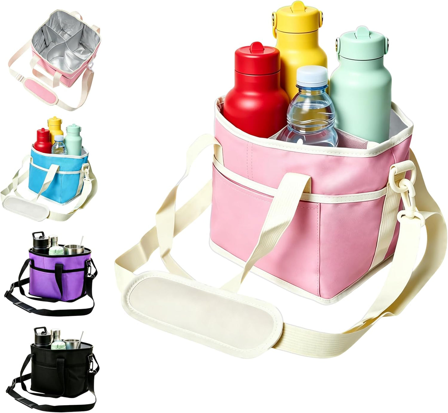 Drink Carrier Bag, Water Bottle Holder with Strap | Insulated 4-Compartment Drink Holder Bag for Car, Delivery & Outings, Adjustable & Foldable Water Bottle Carrier Tote