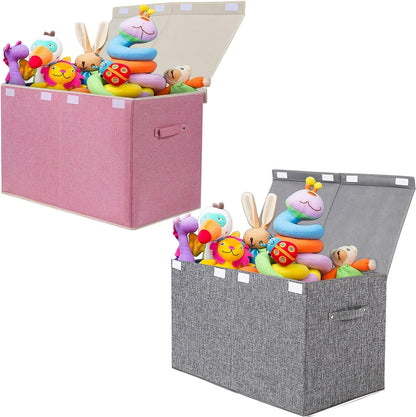 Large Toy Box Chest with Lid, Collapsible Sturdy Toy Storage Organizer Boxes Bins Baskets for Kids, Boys, Girls, Nursery, Playroom, 25"x13" x16" (Linen Gray)