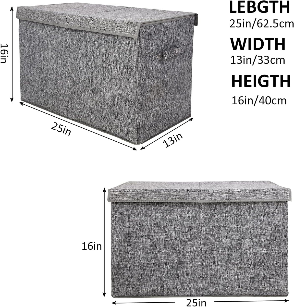 Large Toy Box Chest with Lid, Collapsible Sturdy Toy Storage Organizer Boxes Bins Baskets for Kids, Boys, Girls, Nursery, Playroom, 25"x13" x16" (Linen Gray)