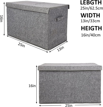 Large Toy Box Chest with Lid, Collapsible Sturdy Toy Storage Organizer Boxes Bins Baskets for Kids, Boys, Girls, Nursery, Playroom, 25"x13" x16" (Linen Gray)