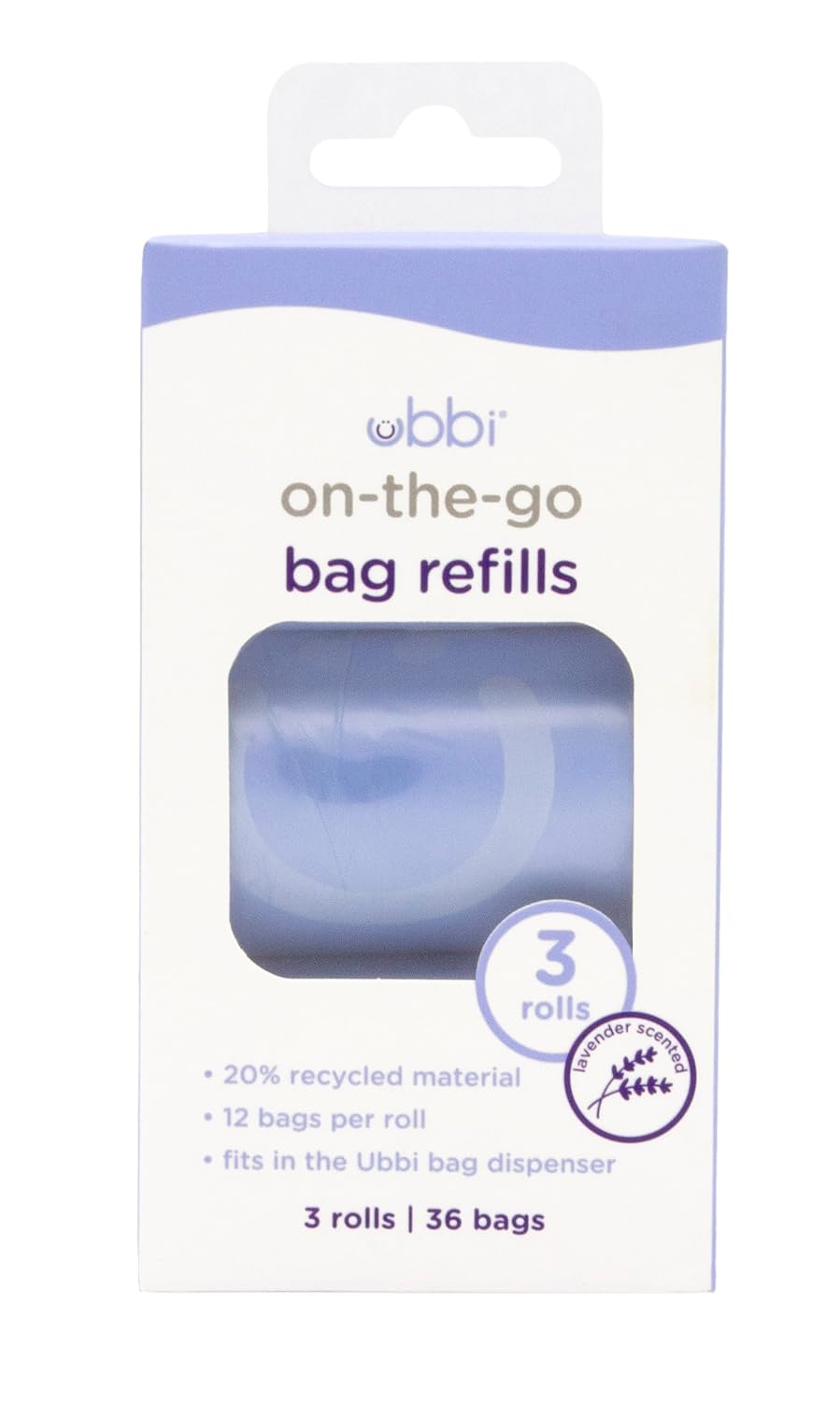 Retractable On-the-Go Diaper Bag Dispenser with 36 Lavender Scented Refill Bags for Baby Travel