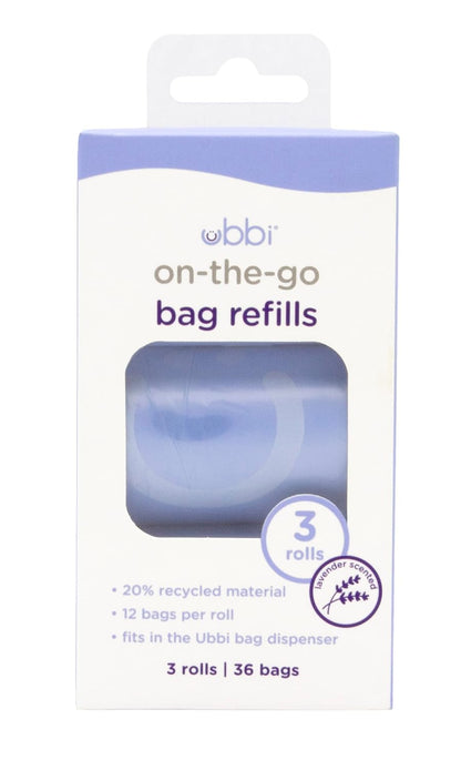 Retractable On-the-Go Diaper Bag Dispenser with 36 Lavender Scented Refill Bags for Baby Travel