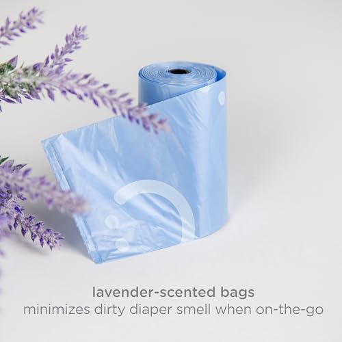 Retractable On-the-Go Diaper Bag Dispenser with 36 Lavender Scented Refill Bags for Baby Travel