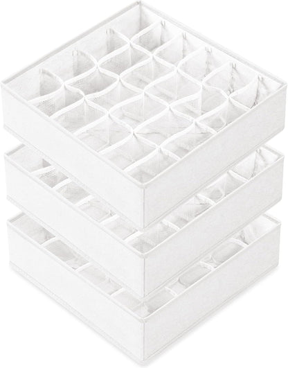 Sock Underwear Drawer Organizer Dividers, 64 Cell Fabric Foldable Dresser Organizer for Closet Organizers and Storage Boxes for Organizing Socks, Underwear, Ties (16+24+24 Cell, Gray)