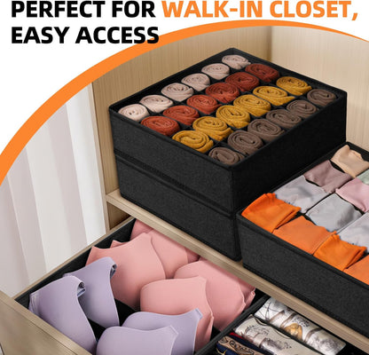 Sock Underwear Drawer Organizer Dividers, 64 Cell Fabric Foldable Dresser Organizer for Closet Organizers and Storage Boxes for Organizing Socks, Underwear, Ties (16+24+24 Cell, Gray)