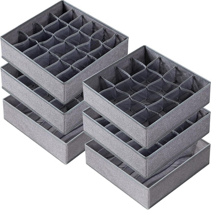 Sock Underwear Drawer Organizer Dividers, 64 Cell Fabric Foldable Dresser Organizer for Closet Organizers and Storage Boxes for Organizing Socks, Underwear, Ties (16+24+24 Cell, Gray)