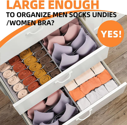 Sock Underwear Drawer Organizer Dividers, 64 Cell Fabric Foldable Dresser Organizer for Closet Organizers and Storage Boxes for Organizing Socks, Underwear, Ties (16+24+24 Cell, Gray)