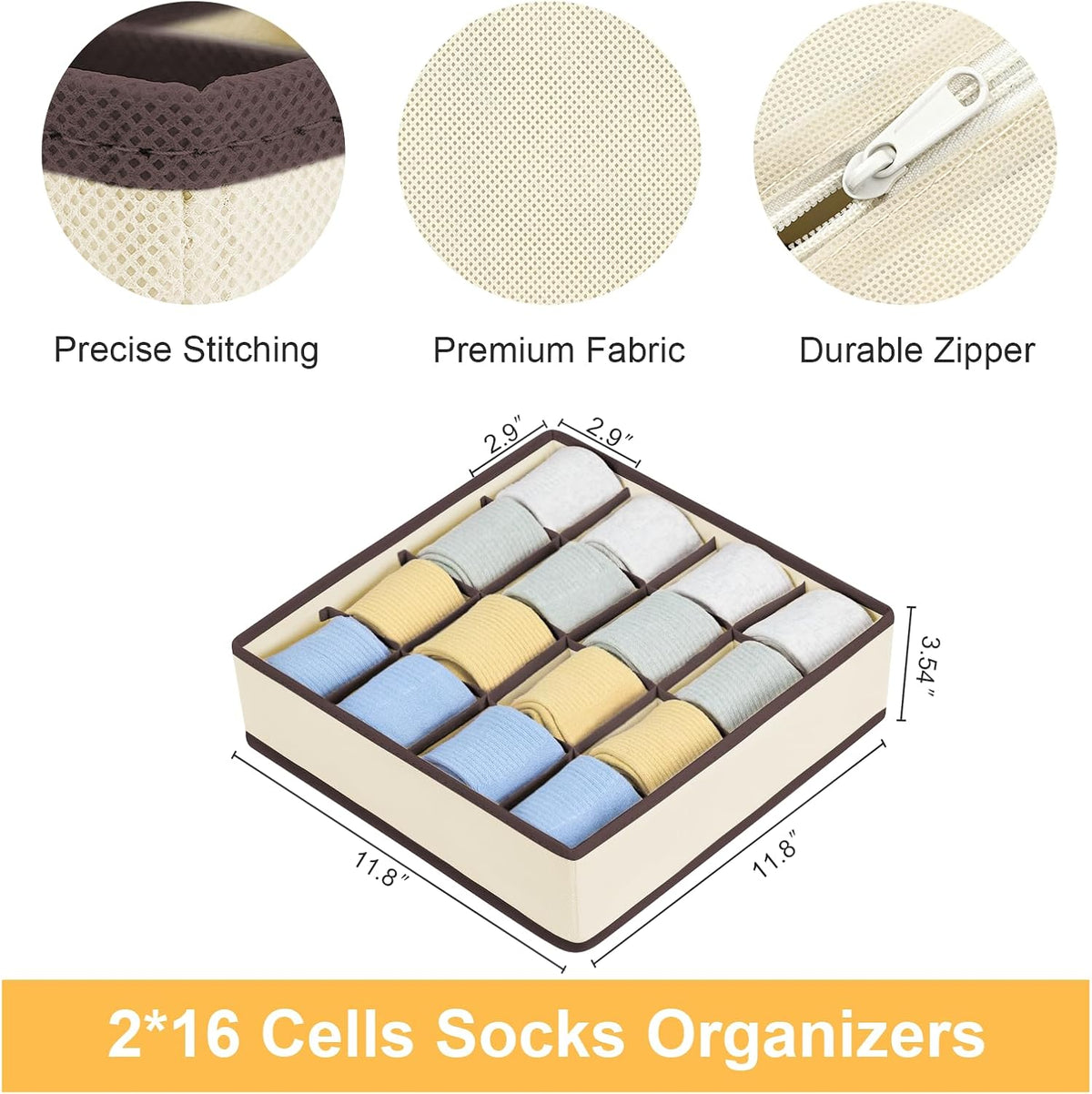 joyoldelf Sock Drawer Organizer Divider 2 Packs Underwear Organizer, 24 Cell Closet Organizers and Storage Organizer Sock Holders Organizers for Storing Socks, Handkerchiefs, Ties, Belts (Grey)
