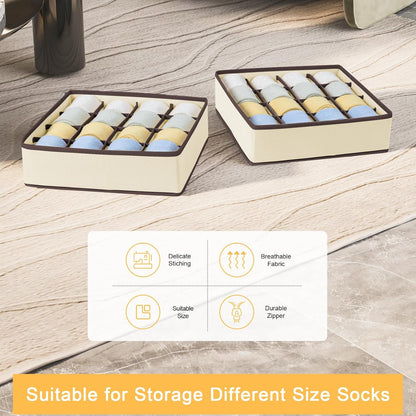 joyoldelf Sock Drawer Organizer Divider 2 Packs Underwear Organizer, 24 Cell Closet Organizers and Storage Organizer Sock Holders Organizers for Storing Socks, Handkerchiefs, Ties, Belts (Grey)