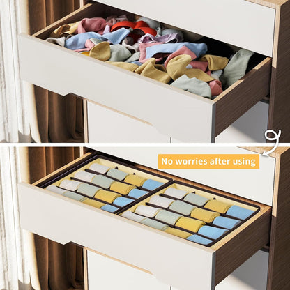 joyoldelf Sock Drawer Organizer Divider 2 Packs Underwear Organizer, 24 Cell Closet Organizers and Storage Organizer Sock Holders Organizers for Storing Socks, Handkerchiefs, Ties, Belts (Grey)