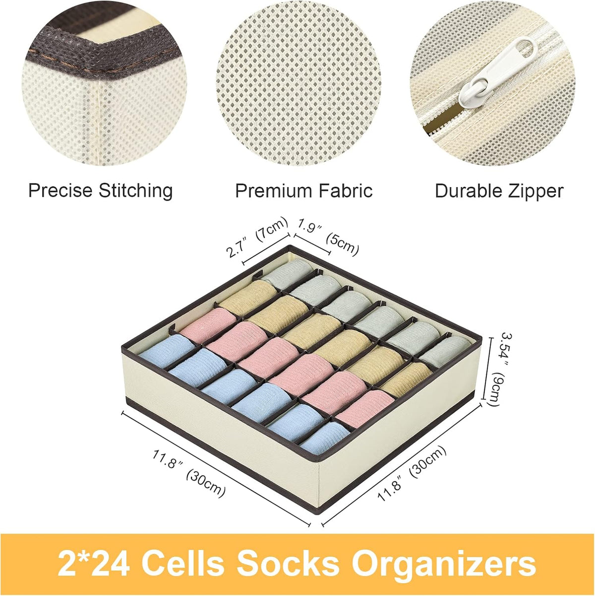 joyoldelf Sock Drawer Organizer Divider 2 Packs Underwear Organizer, 24 Cell Closet Organizers and Storage Organizer Sock Holders Organizers for Storing Socks, Handkerchiefs, Ties, Belts (Grey)