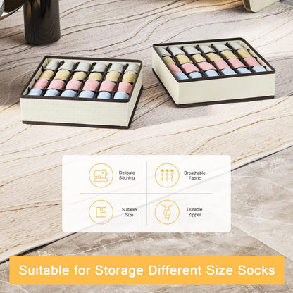 joyoldelf Sock Drawer Organizer Divider 2 Packs Underwear Organizer, 24 Cell Closet Organizers and Storage Organizer Sock Holders Organizers for Storing Socks, Handkerchiefs, Ties, Belts (Grey)