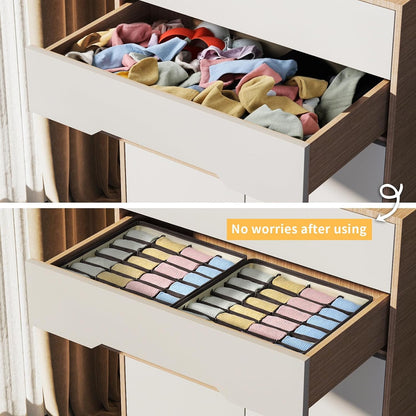 joyoldelf Sock Drawer Organizer Divider 2 Packs Underwear Organizer, 24 Cell Closet Organizers and Storage Organizer Sock Holders Organizers for Storing Socks, Handkerchiefs, Ties, Belts (Grey)