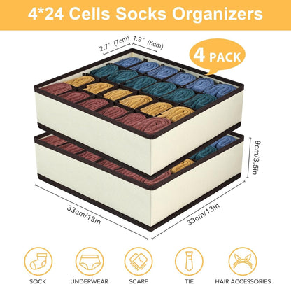 joyoldelf Sock Drawer Organizer Divider 2 Packs Underwear Organizer, 24 Cell Closet Organizers and Storage Organizer Sock Holders Organizers for Storing Socks, Handkerchiefs, Ties, Belts (Grey)