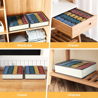 joyoldelf Sock Drawer Organizer Divider 2 Packs Underwear Organizer, 24 Cell Closet Organizers and Storage Organizer Sock Holders Organizers for Storing Socks, Handkerchiefs, Ties, Belts (Grey)