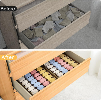 joyoldelf Sock Drawer Organizer Divider 2 Packs Underwear Organizer, 24 Cell Closet Organizers and Storage Organizer Sock Holders Organizers for Storing Socks, Handkerchiefs, Ties, Belts (Grey)