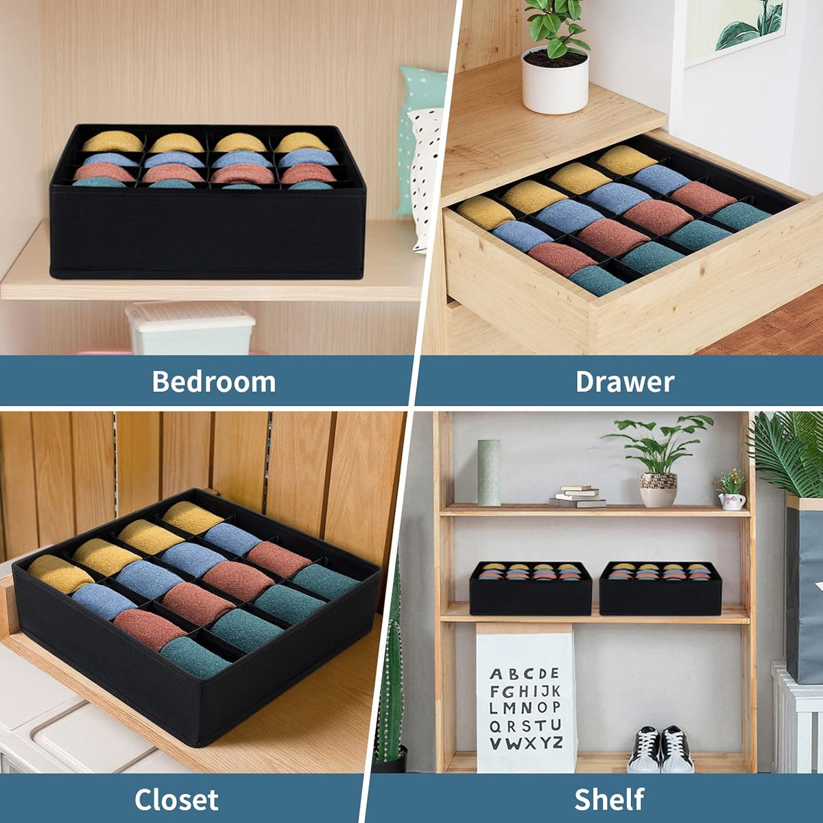 joyoldelf Sock Drawer Organizer Divider 2 Packs Underwear Organizer, 24 Cell Closet Organizers and Storage Organizer Sock Holders Organizers for Storing Socks, Handkerchiefs, Ties, Belts (Grey)