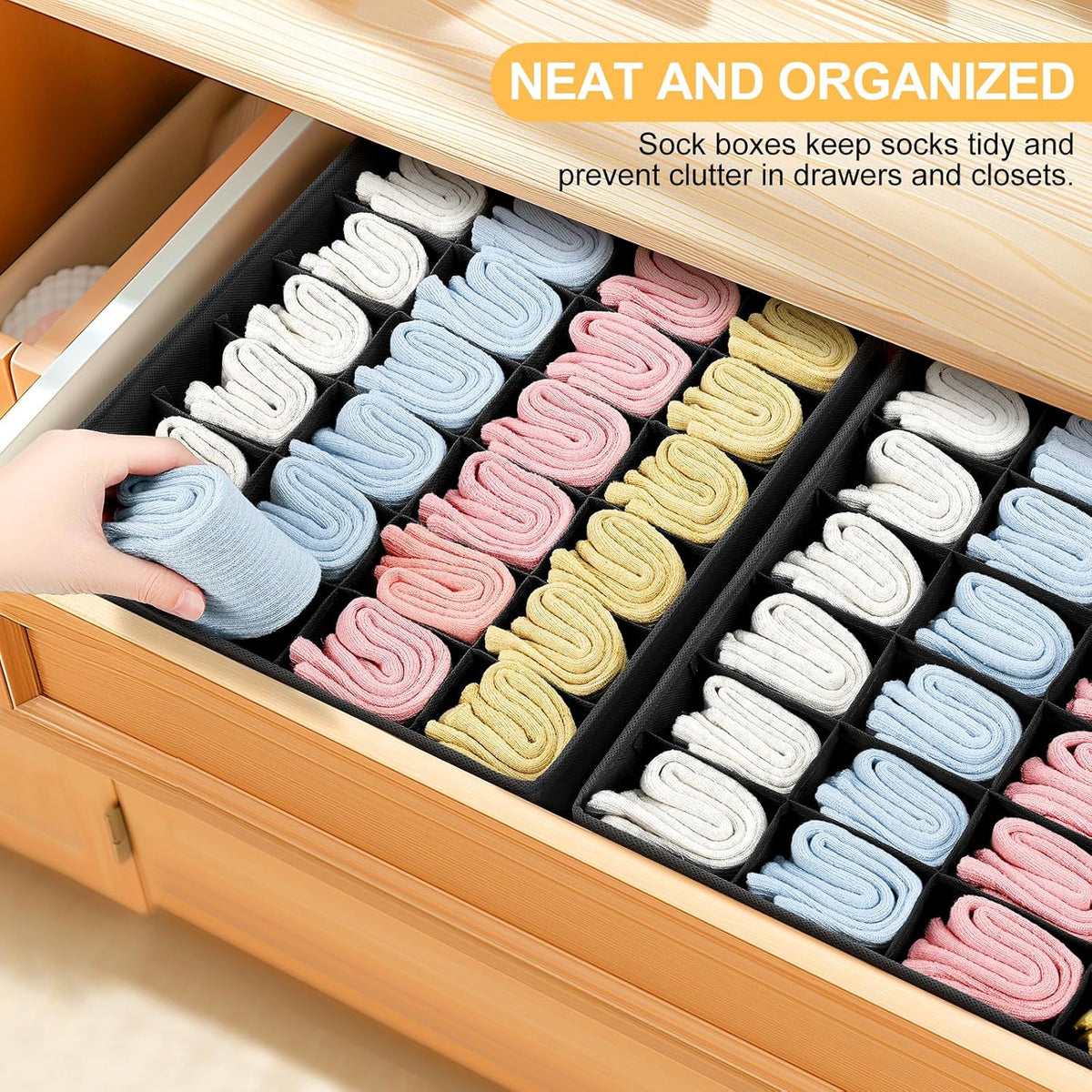 joyoldelf Sock Drawer Organizer Divider 2 Packs Underwear Organizer, 24 Cell Closet Organizers and Storage Organizer Sock Holders Organizers for Storing Socks, Handkerchiefs, Ties, Belts (Grey)
