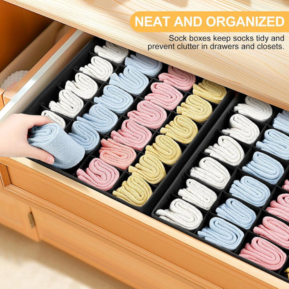 joyoldelf Sock Drawer Organizer Divider 2 Packs Underwear Organizer, 24 Cell Closet Organizers and Storage Organizer Sock Holders Organizers for Storing Socks, Handkerchiefs, Ties, Belts (Grey)