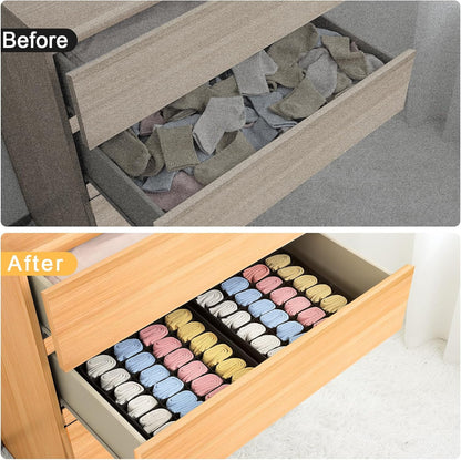 joyoldelf Sock Drawer Organizer Divider 2 Packs Underwear Organizer, 24 Cell Closet Organizers and Storage Organizer Sock Holders Organizers for Storing Socks, Handkerchiefs, Ties, Belts (Grey)